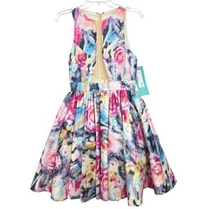 Maslavi Jovani Sparkle Floral Illusion Fit and Flare Dress Multi Color Size 4